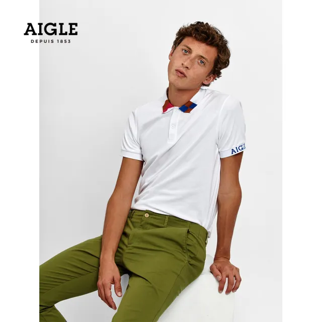 【AIGLE】男 抗UV快乾短袖POLO衫AG-1P119A130 白色(男裝 抗UV快乾 短袖 POLO衫)