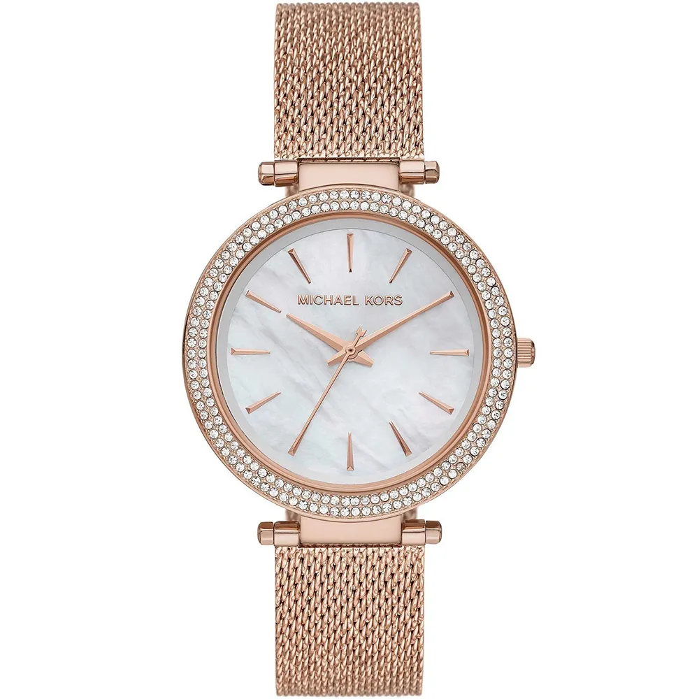 【Michael Kors】MK Darci 光耀晶鑽米蘭女錶-珍珠貝x玫塊金/39mm 雙11 優惠(MK4519)