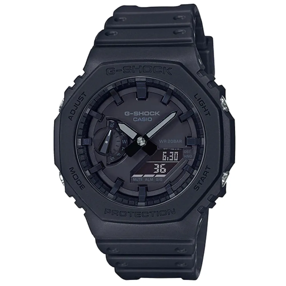 【CASIO 卡西歐】G-SHOCK 農家橡樹八角雙顯錶-黑(GA-2100-1A1)