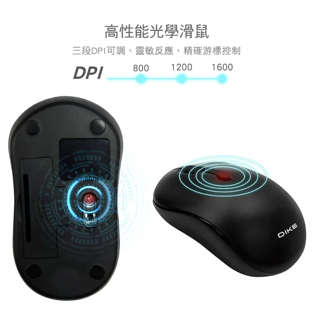 【DIKE】輕薄巧克力無線鍵鼠組 鍵盤滑鼠(DKM700BK)