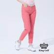 【KING GOLF】網路獨賣款-速達-女款格紋印圖LOGO燙標舒適修身休閒長褲(紅色)