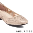 【MELROSE】華麗閃耀晶鑽沖孔異材質拼接低跟鞋(米)