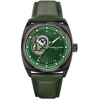 【GIORGIO FEDON 1919】喬治飛登1919男錶型號GF00064(墨綠色錶面黑錶殼綠真皮皮革錶帶款)