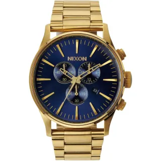 【NIXON】大錶徑 潮流三眼計時鋼帶錶/藍金(A386-1922)