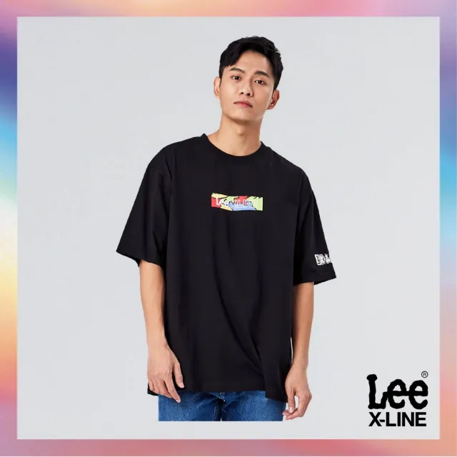 【Lee 官方旗艦】男裝 短袖T恤 / 多彩條型 塗鴉黑 Oversized版型 / X-LINE 系列(LL220016K11)