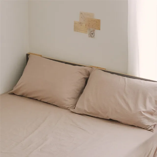 【翔仔居家】水洗長絨棉素色枕套床包3件組-可可咖(加大)