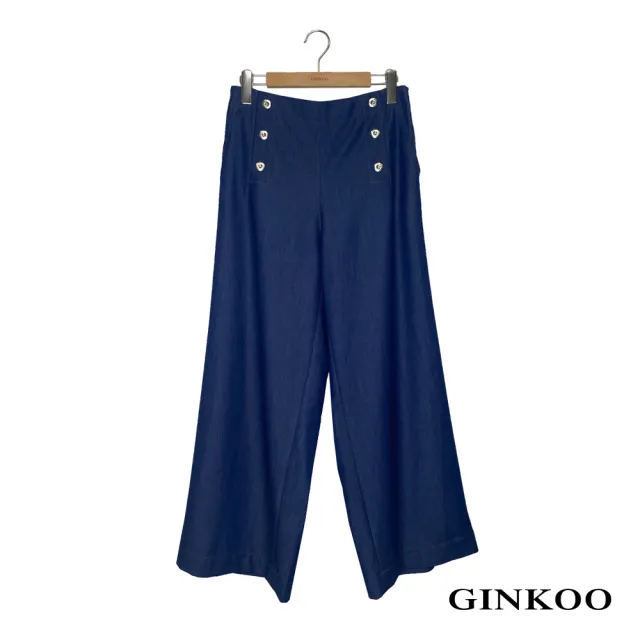 【GINKOO 俊克】雙排釦牛仔寬褲