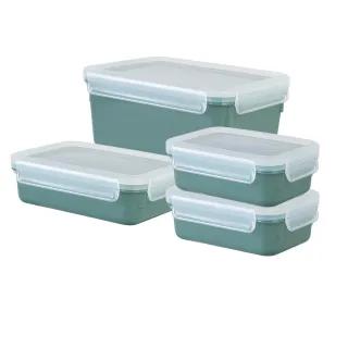 【Tefal 特福】無縫膠圈彩色PP密封保鮮盒-綠色4件組(550ML*2+800ML+2.2L)