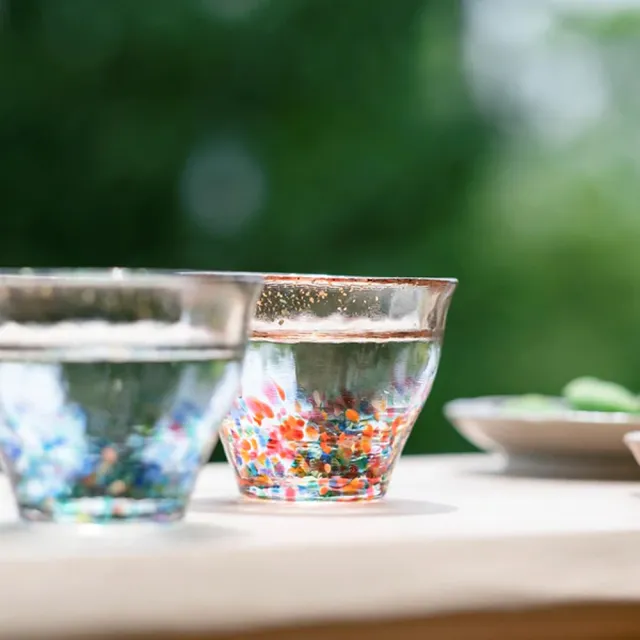 【ADERIA】日本津輕 2款 手作金彩花火湯吞杯 祭典湯吞杯 玻璃杯 85ml(玻璃杯 水杯 茶杯)