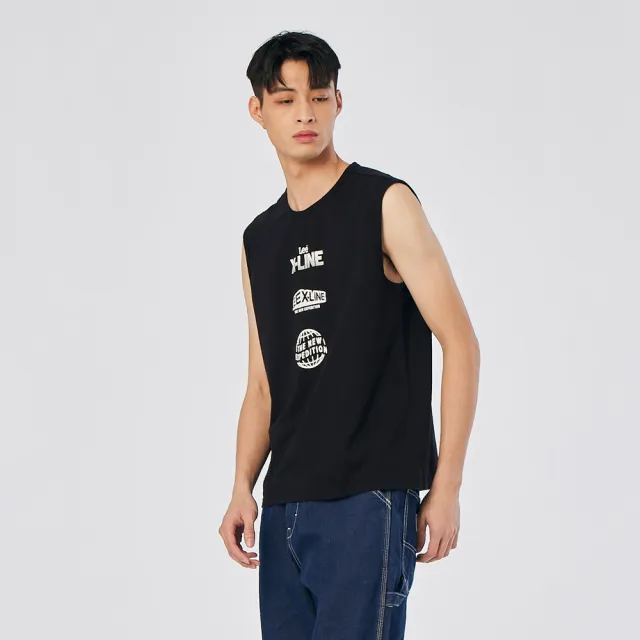 【Lee】男裝 休閒背心 / 全新旅程 無袖背心 塗鴉黑 標準版型 / X-LINE 系列(LL220024K11)