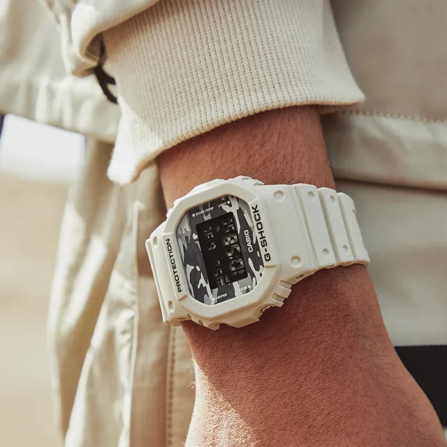 【CASIO 卡西歐】G-SHOCK 城市迷彩 計時電子錶-灰 開學(DW-5600CA-8)