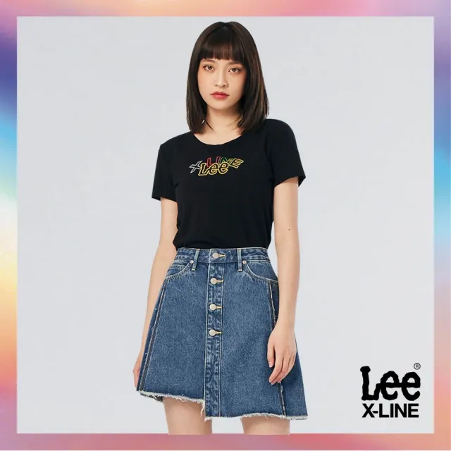【Lee】出清品-女裝 短袖T恤 / 多彩框邊 氣質黑 標準版型 / X-LINE 系列(LL220026K11)