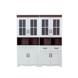 【南亞塑鋼】鄉村歐風5.3尺格子窗線板造型書櫃/展示櫃/收納置物櫃組合(胡桃色+白色)