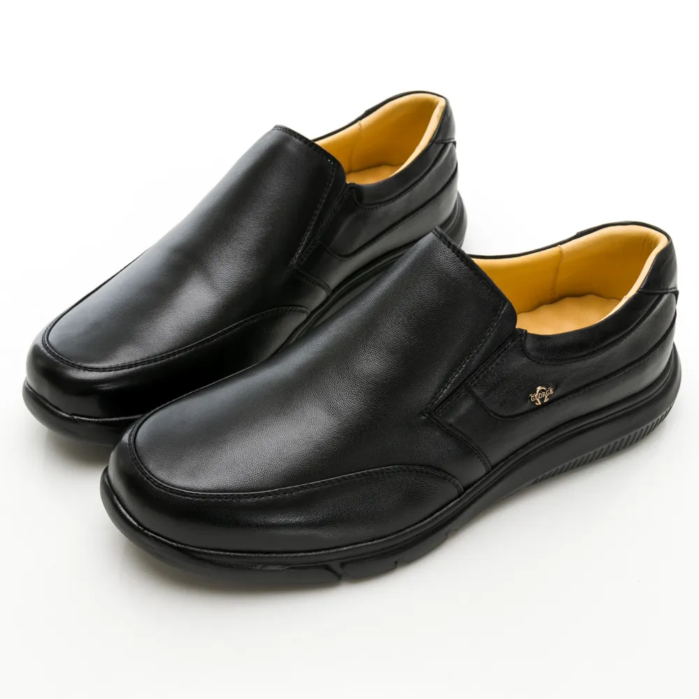 【GEORGE 喬治皮鞋】舒適系列 柔軟羊皮寬楦氣墊懶人鞋 -黑 135021BR-10