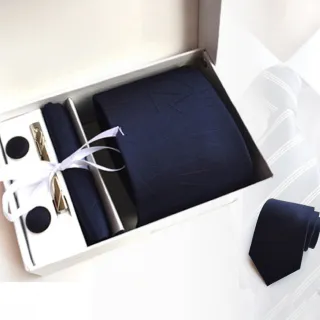 【THE GENTRY 紳】時尚紳士男性領帶六件禮盒套組-藍底立體線條款(精美禮盒裝-送禮、禮物)