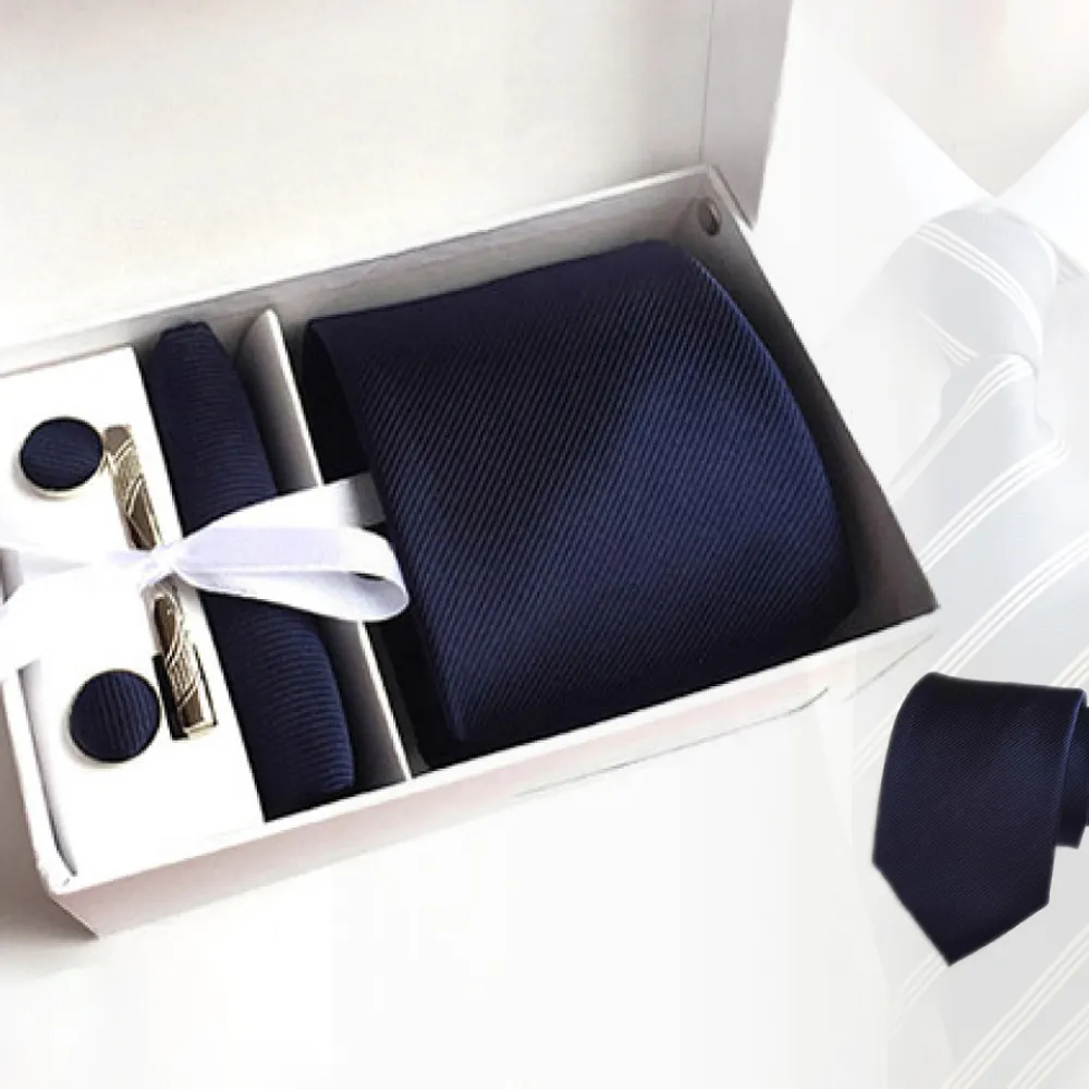 【THE GENTRY 紳】時尚紳士男性領帶六件禮盒套組-素面藍色款(精美禮盒裝-送禮、禮物)