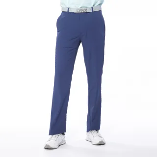 【Lynx Golf】男款吸濕排汗易溶紗材質後口袋袋蓋設計平口休閒長褲(深藍色)