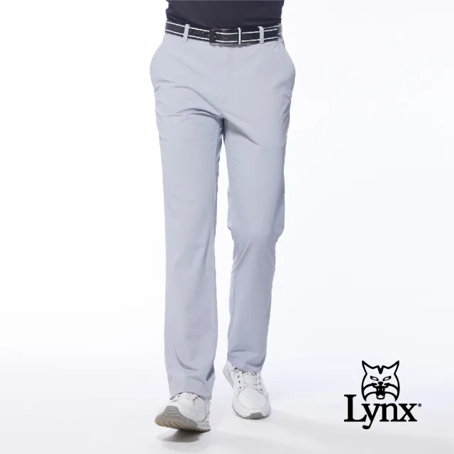 【Lynx Golf】男款吸濕排汗易溶紗材質後口袋袋蓋設計平口休閒長褲(灰色)