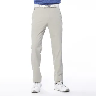 【Lynx Golf】男款彈性舒適拉鍊口袋腰圍羅紋鬆緊袋設計平口休閒長褲(卡其色)