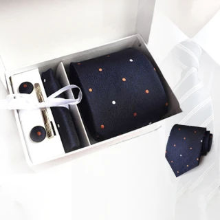 【THE GENTRY 紳】時尚紳士男性領帶六件禮盒套組-藍色圓點款(精美禮盒裝-送禮、禮物)