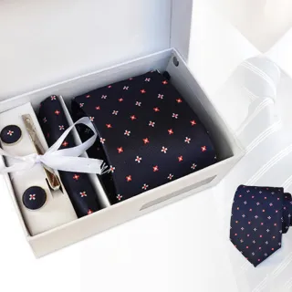 【THE GENTRY 紳】時尚紳士男性領帶六件禮盒套組-紅白小花款(精美禮盒裝-送禮、禮物)
