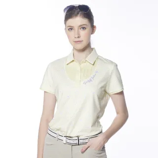 【Lynx Golf】女款吸濕排汗假兩件式滿版高爾夫球印花短袖POLO衫/高爾夫球衫(淺黃色)