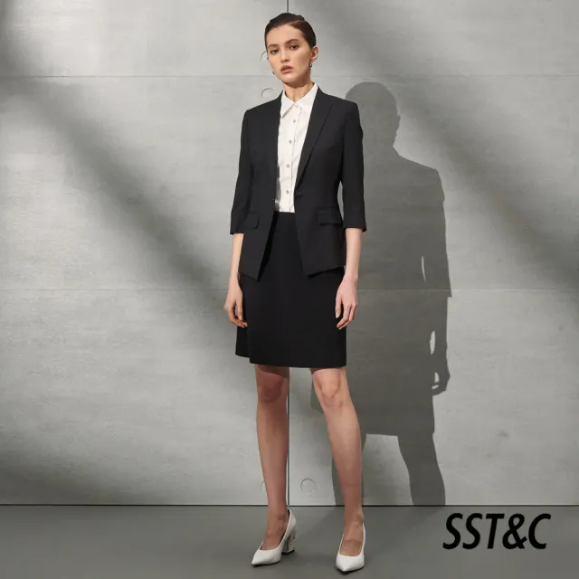 【SST&C 最後65折】黑色設計款7分袖西裝外套7162203003