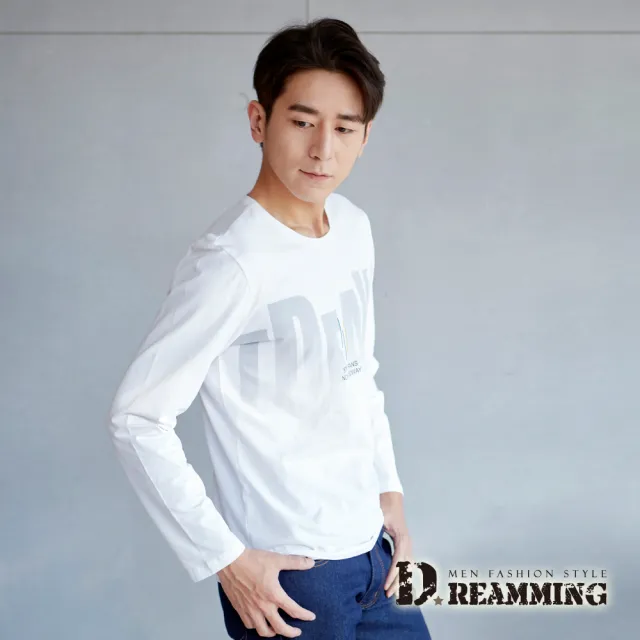 【Dreamming】漸層字母印花萊卡彈力長袖圓領T(共二色)