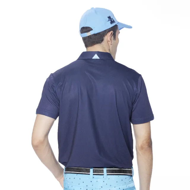 【Lynx Golf】男款吸汗速乾涼感合身版素面Lynx印花短袖POLO衫/高爾夫球衫(深藍色)