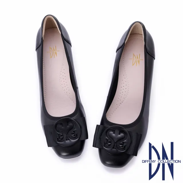 【DN】跟鞋_素面真皮氣質飾釦粗跟鞋(黑)