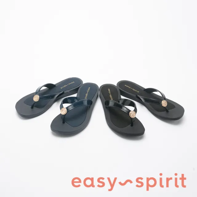 【Easy Spirit】TRULY3 品牌釦低跟夾腳拖鞋(深藍色)