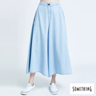 【SOMETHING】女裝 NEO FIT牛仔闊腿褲裙(漂淺藍)