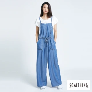 【SOMETHING】女裝 綁繩寬鬆吊袋牛仔長褲(中古藍)