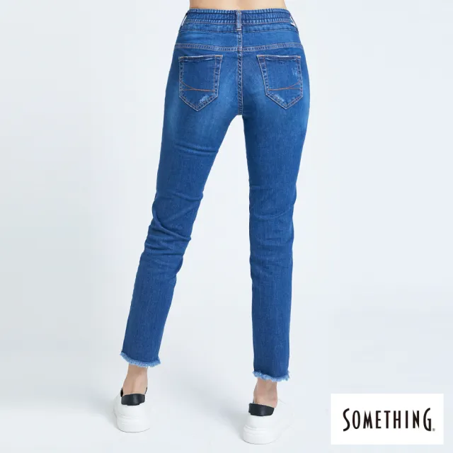 【SOMETHING】女裝 NEO FIT內腰鬆緊帶九分牛仔褲(中古藍)