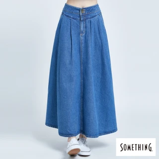 【SOMETHING】女裝 NEO FIT打摺寬版牛仔圓裙(中古藍)