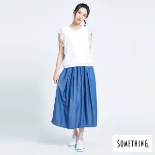 【SOMETHING】女裝 NEO FIT休閒打摺牛仔長裙(漂淺藍)