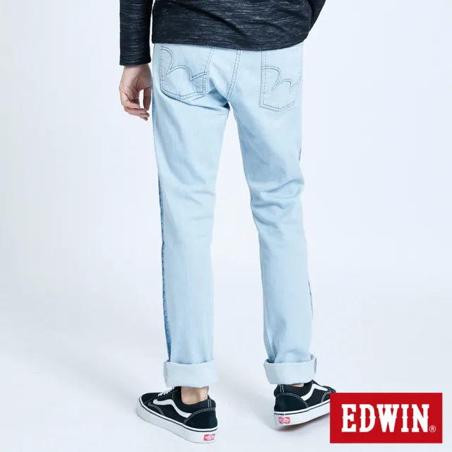 【EDWIN】男裝 大尺碼-503EDGE LINE立體繡窄管牛仔褲(重漂藍)