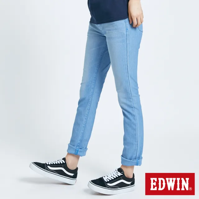 【EDWIN】女裝 JERSEYS迦績EJ3透氣中直筒牛仔褲(漂淺藍)