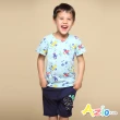【Azio Kids 美國派】男童 短褲 立體恐龍貼布純色棉質休閒短褲(藍)