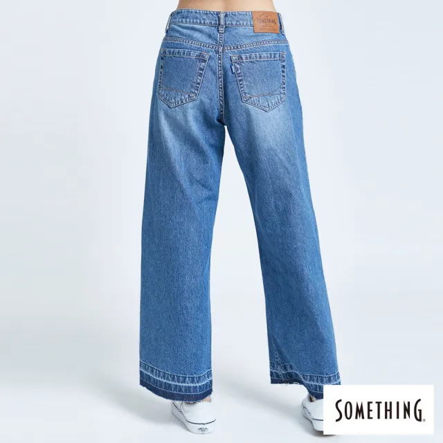 【SOMETHING】女裝 NEO FIT抽鬚中直筒牛仔褲(中古藍)