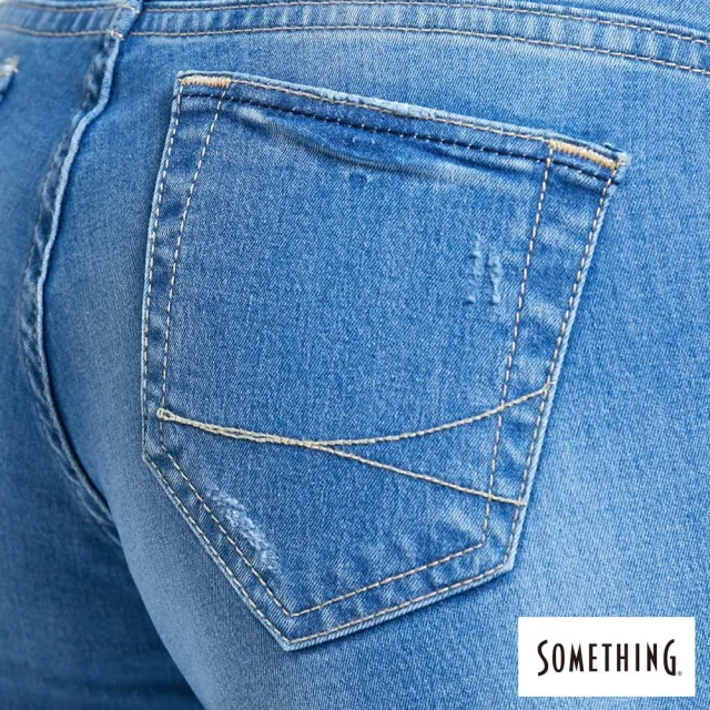 【SOMETHING】女裝 NEO FIT內腰鬆緊帶九分牛仔褲(漂淺藍)