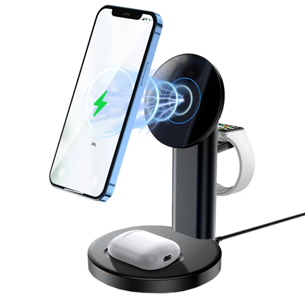 【TOTU 拓途】15W 三合一無線充電盤充電器充電座支架 極速(iPhone/安卓/Apple Watch/AirPods 3 Pro 2)