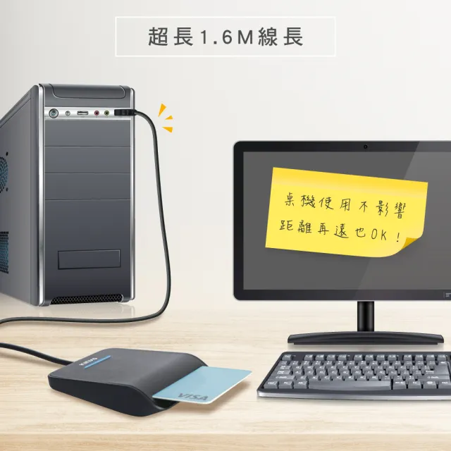 【KINYO】USB ATM金融晶片讀卡機 斜角加長版1.6M(自然人憑證/網路報稅/轉帳 KCR-6155)