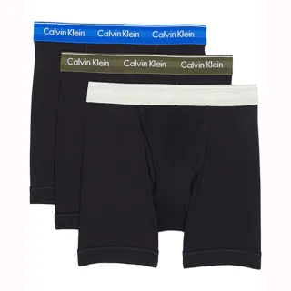 【Calvin Klein 凱文克萊】2022男棉質彩色褲頭黑色四角修飾內著混搭3件組-M-網