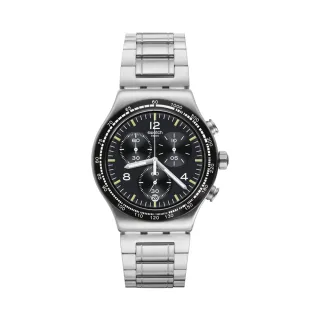 【SWATCH】Irony 金屬Chrono 系列手錶 NIGHT FLIGHT AGAIN 夜航 瑞士錶 錶 三眼 計時碼錶(43mm)