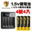 【日本KOTSURU】8馬赫4號/AAA1000mWh可充式1.5V鋰電池4入+台灣製液晶充電器(適合大電流 重複使用 BSMI認證)