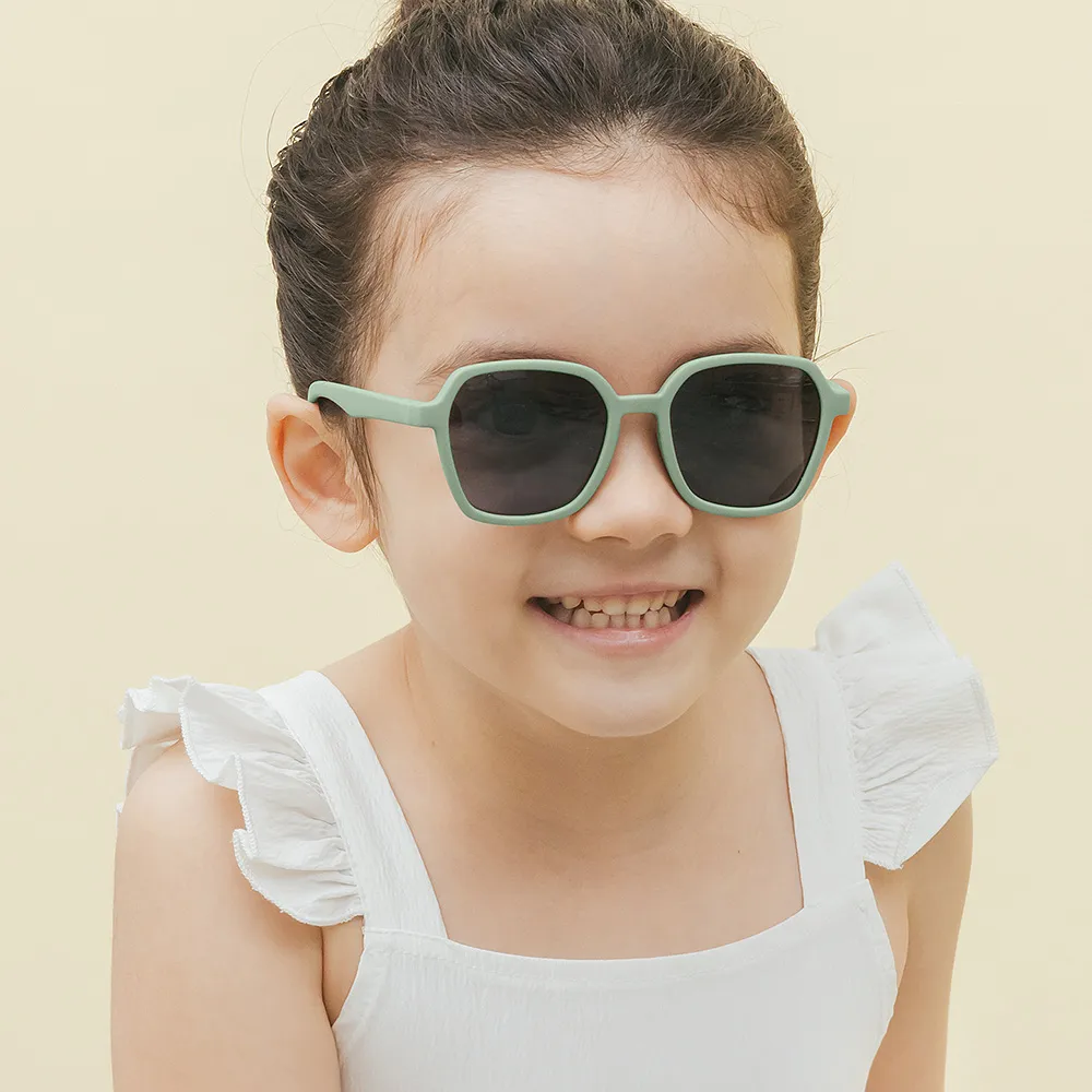 【ALEGANT】探索霧感森綠兒童專用輕量矽膠彈性太陽眼鏡(UV400方框偏光墨鏡)