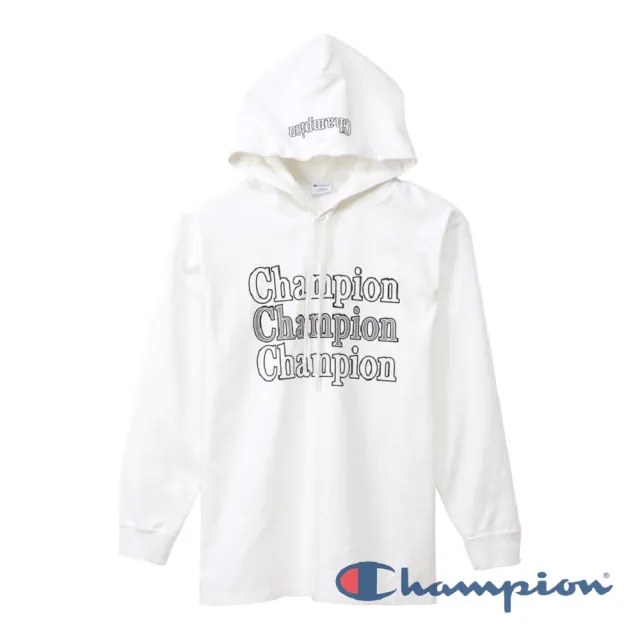 【Champion】官方直營-Campus Logo長袖連帽Tee-男(白色)