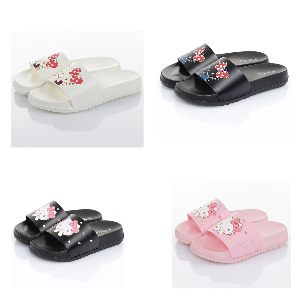 【SANRIO 三麗鷗】Hello Kitty 14~25cm輕量休閒親子拖鞋(白&粉&黑色)