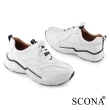 【SCONA 蘇格南】全真皮 輕彈力舒適綁帶休閒鞋(白色 1285-1)